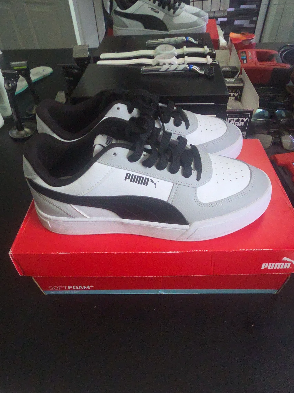 Puma Men’s Low-Top Sneakers in White, Black & Gray